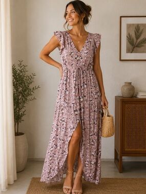 ae floral flutter sleeve smocked midi dress American Eagle Women's U-0395-7196-400 Floral Flutter Sleeve Smocked Midi  Dress XS Blue: Buy Online at Best Price in UAE